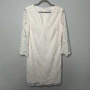Women’s Trina Turk white lace embroidered quarter sleeve shift dress size 6